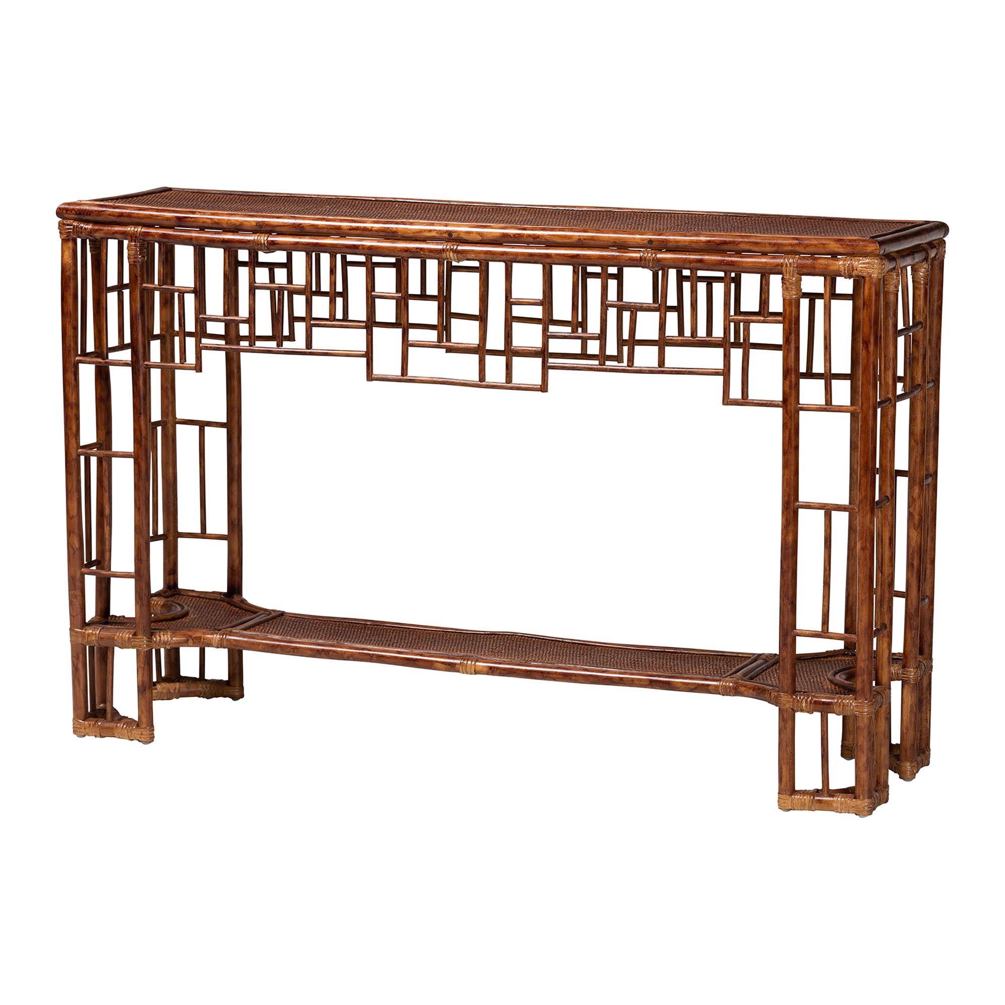bali & pari Tahlia Marbled Tortoise Natural Rattan Console Table - Handcrafted Wicker Accent Table with Coastal Boho Style